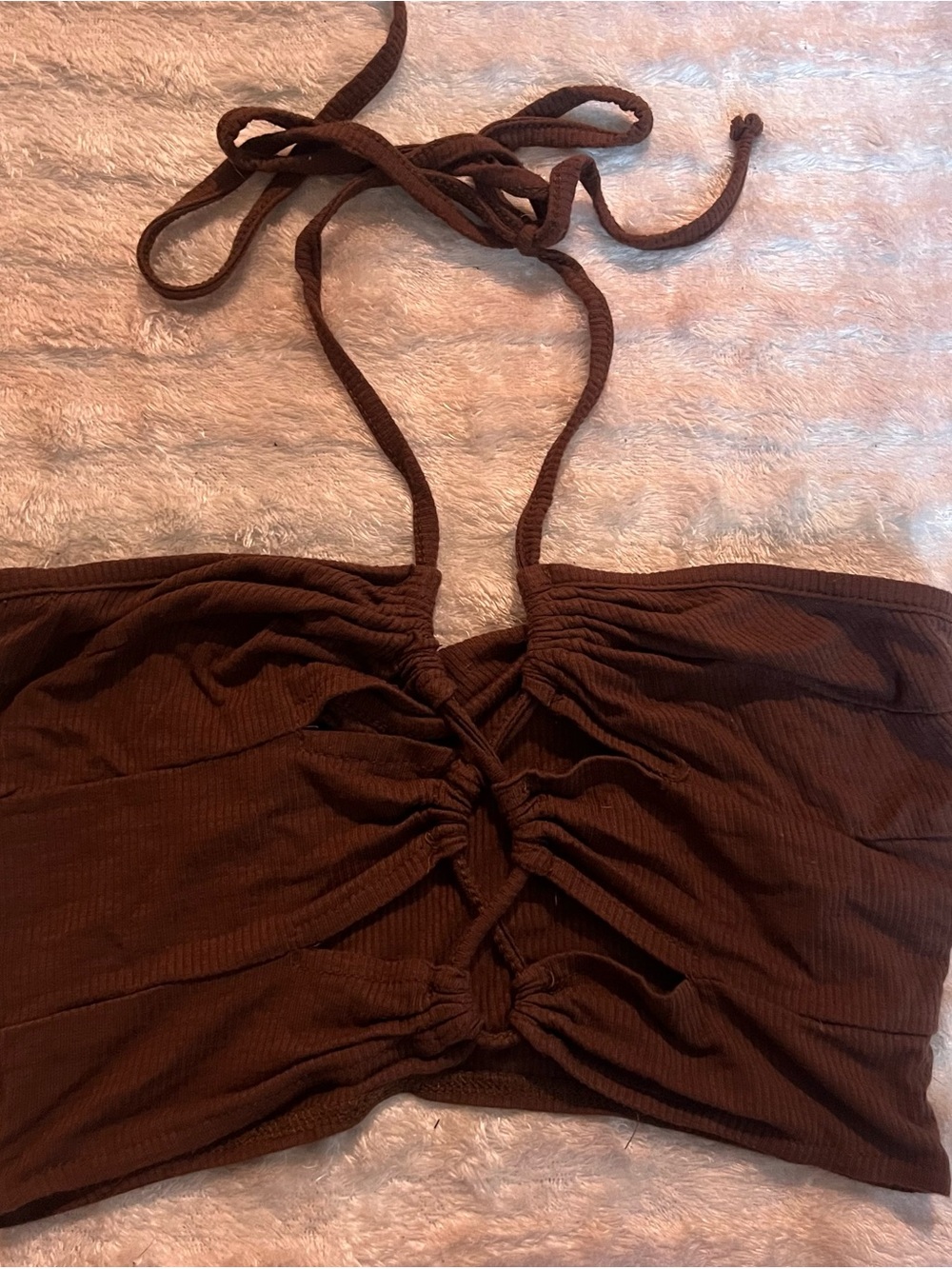 Ruched Brown Halter-Style Crop Top